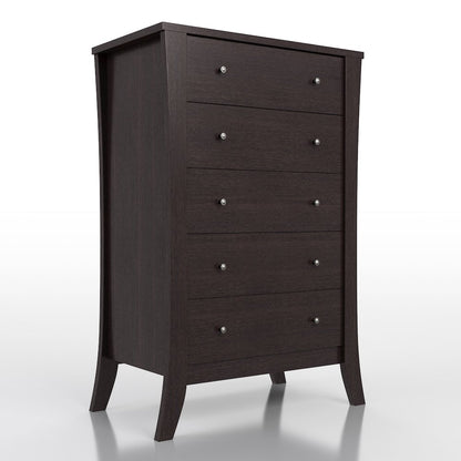 Arango Espresso Wood 5 Tall Drawer Dresser Chest