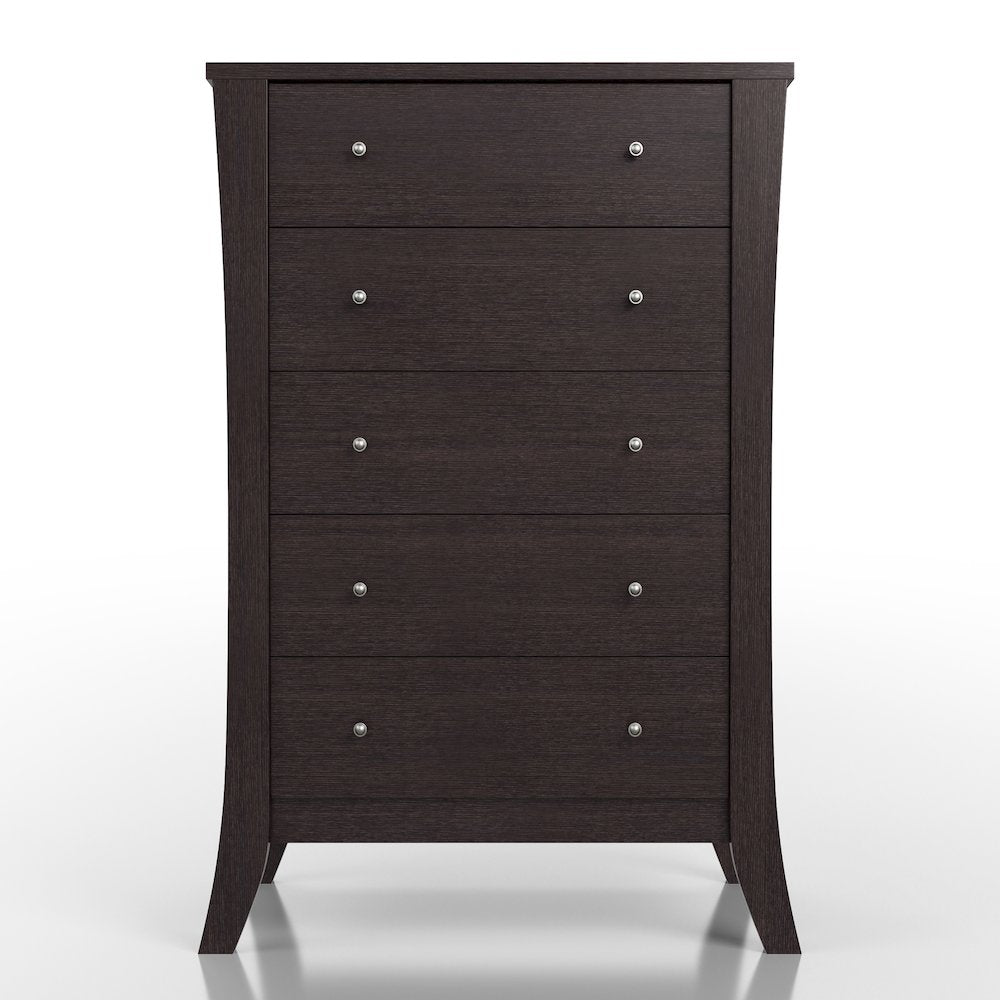 Arango Espresso Wood 5 Tall Drawer Dresser Chest