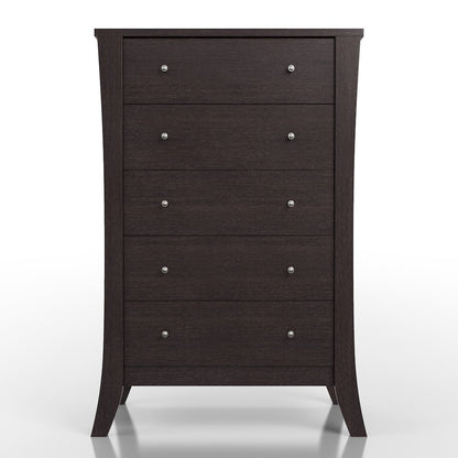 Arango Espresso Wood 5 Tall Drawer Dresser Chest