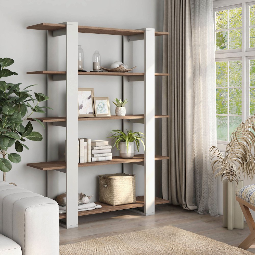 Bess Modern Wood 5-Shelf Bookcase in White