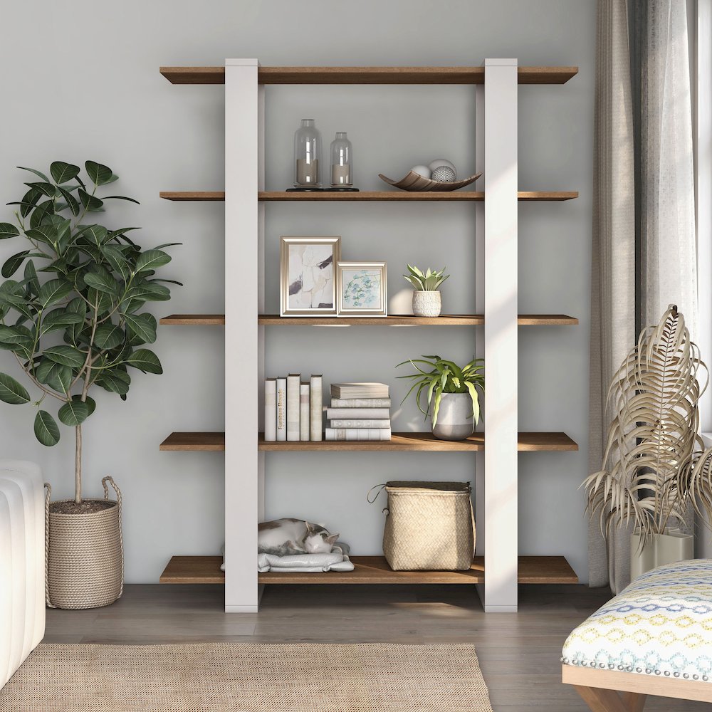 Bess Modern Wood 5-Shelf Bookcase in White