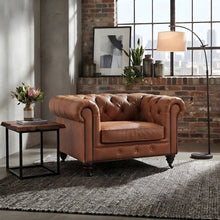 Leather Chesterfield Accent Armchair with Wood Frame, Light Brown