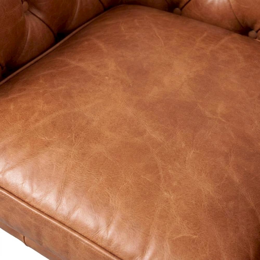 Leather Chesterfield Accent Armchair with Wood Frame, Light Brown