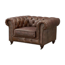 Leather Chesterfield Accent Chair with Solid Wood Frame, Bark Brown