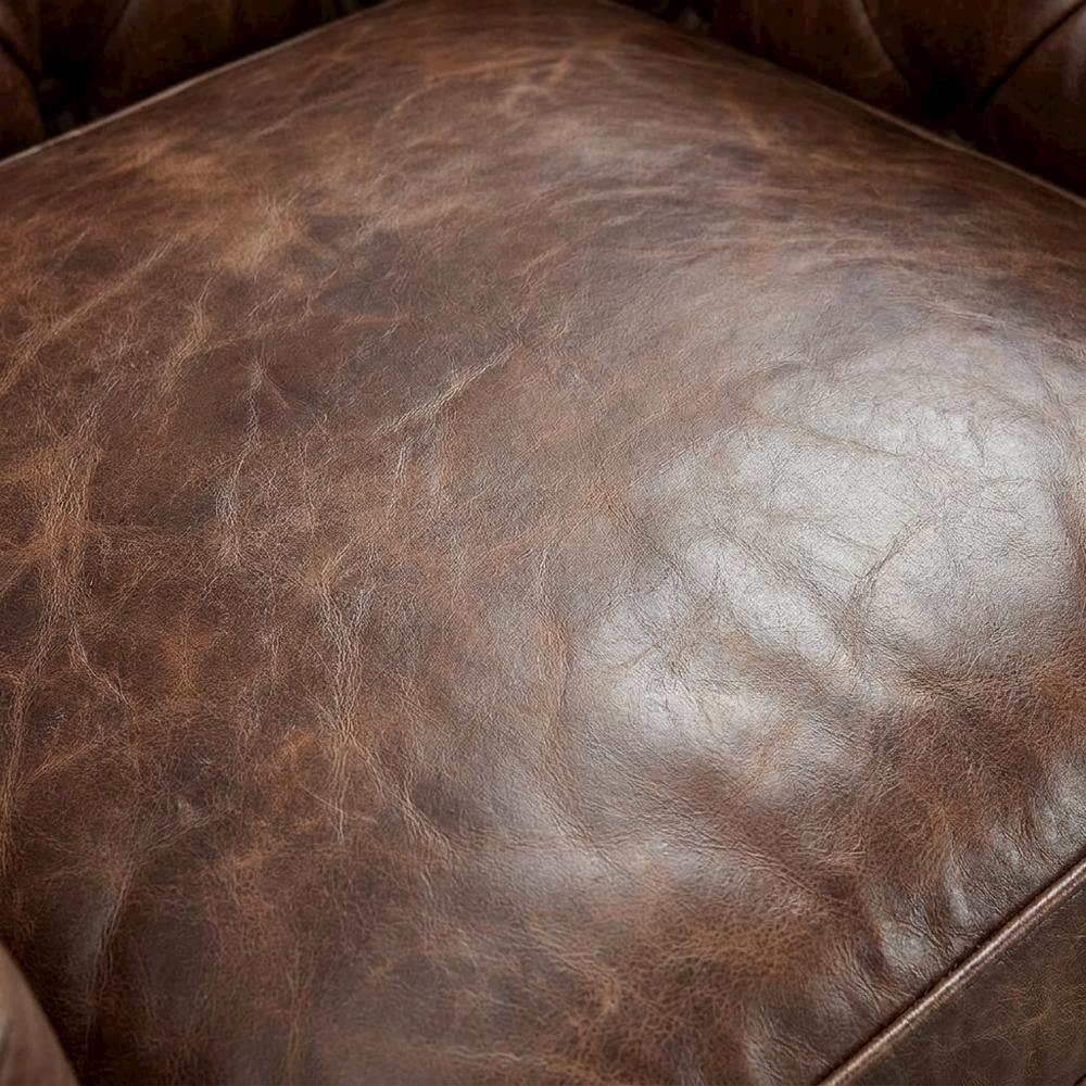 Leather Chesterfield Accent Chair with Solid Wood Frame, Bark Brown