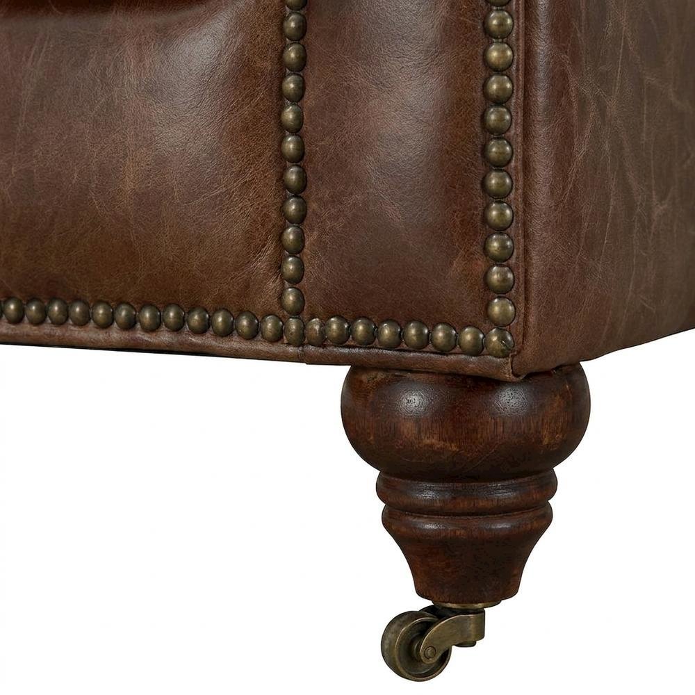 Leather Chesterfield Accent Chair with Solid Wood Frame, Bark Brown