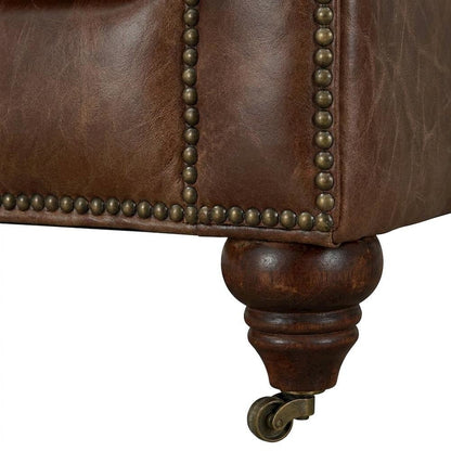 Leather Chesterfield Accent Chair with Solid Wood Frame, Bark Brown