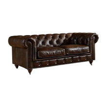 Leather Chesterfield Loveseat with Button-Tufted Arms, Dark Brown