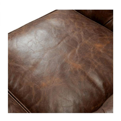 Leather Loveseat with Button-Tufted Chesterfield Design, Bark Brown