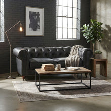 Leather Chesterfield Loveseat, Button-Tufted Wood Frame, Slate