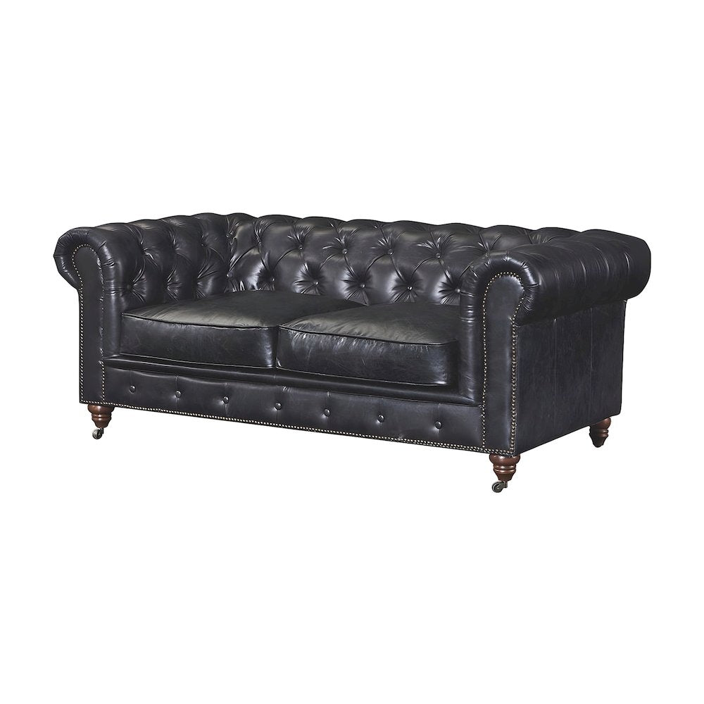 Leather Chesterfield Loveseat, Button-Tufted Wood Frame, Slate