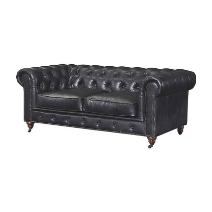 Leather Chesterfield Loveseat, Button-Tufted Wood Frame, Slate