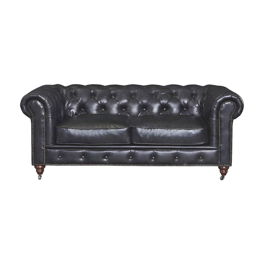 Leather Chesterfield Loveseat, Button-Tufted Wood Frame, Slate