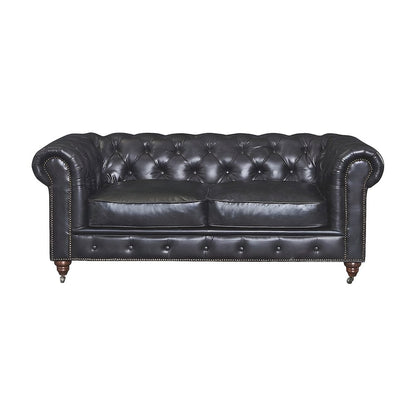 Leather Chesterfield Loveseat, Button-Tufted Wood Frame, Slate