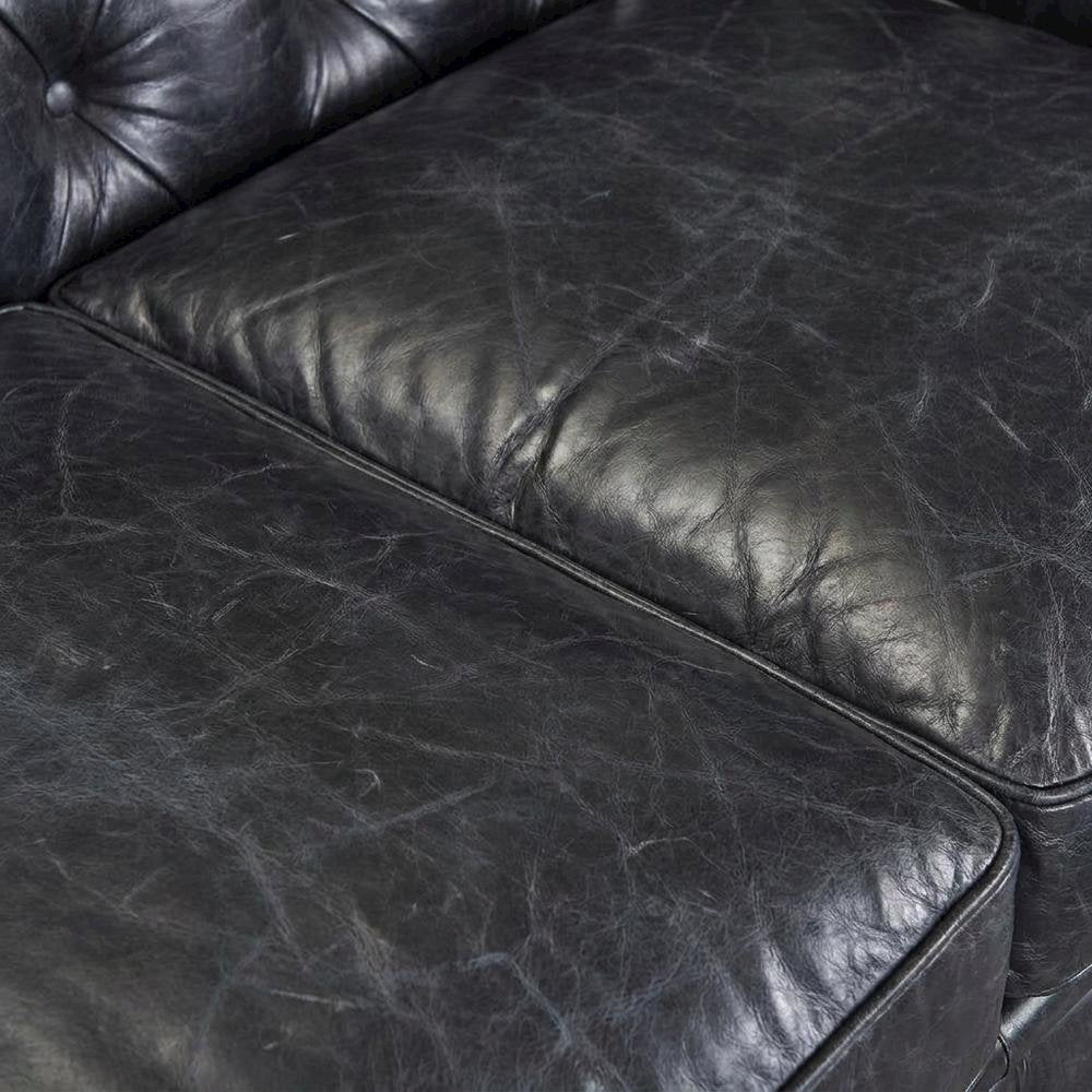Leather Chesterfield Loveseat, Button-Tufted Wood Frame, Slate