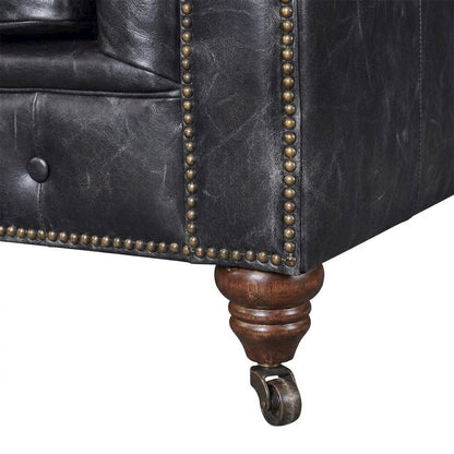 Leather Chesterfield Loveseat, Button-Tufted Wood Frame, Slate