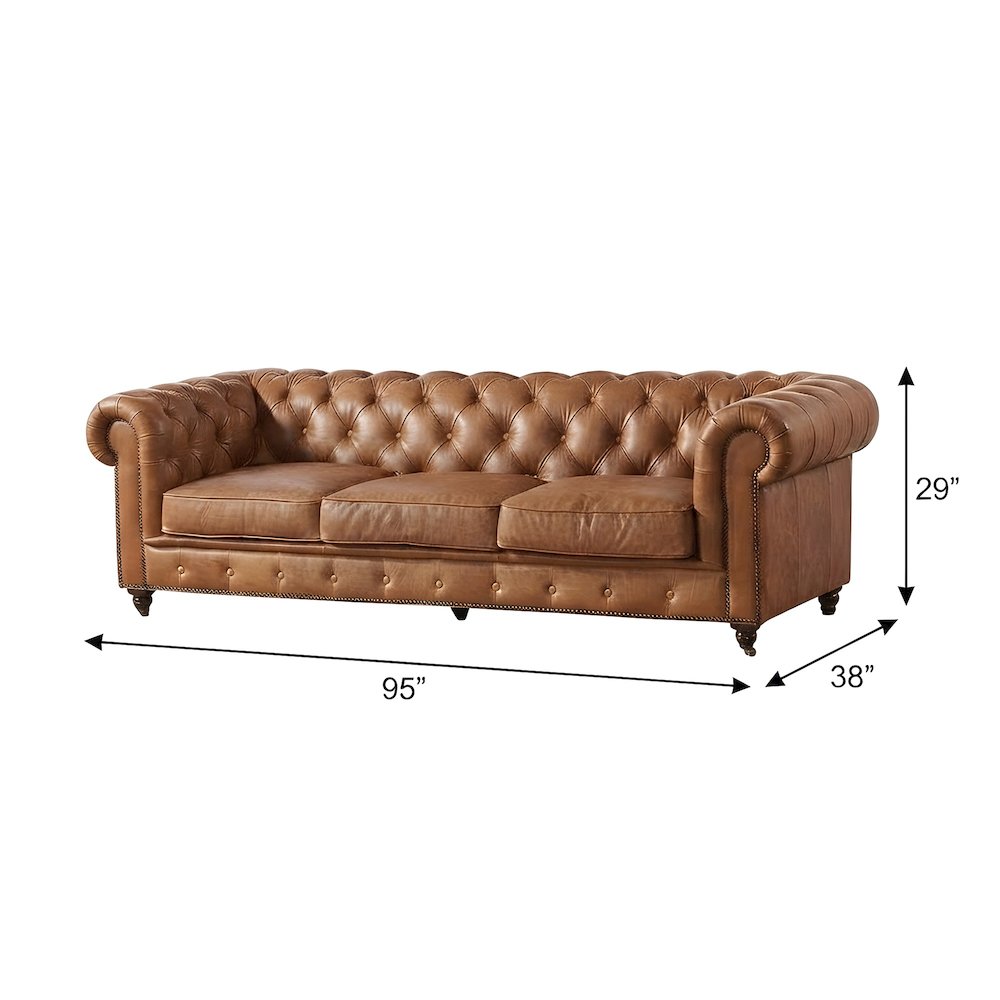 Genuine Leather Chesterfield Sofa, Tufted Couch for Living Room, Light Brown