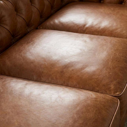 Genuine Leather Chesterfield Sofa, Tufted Couch for Living Room, Light Brown