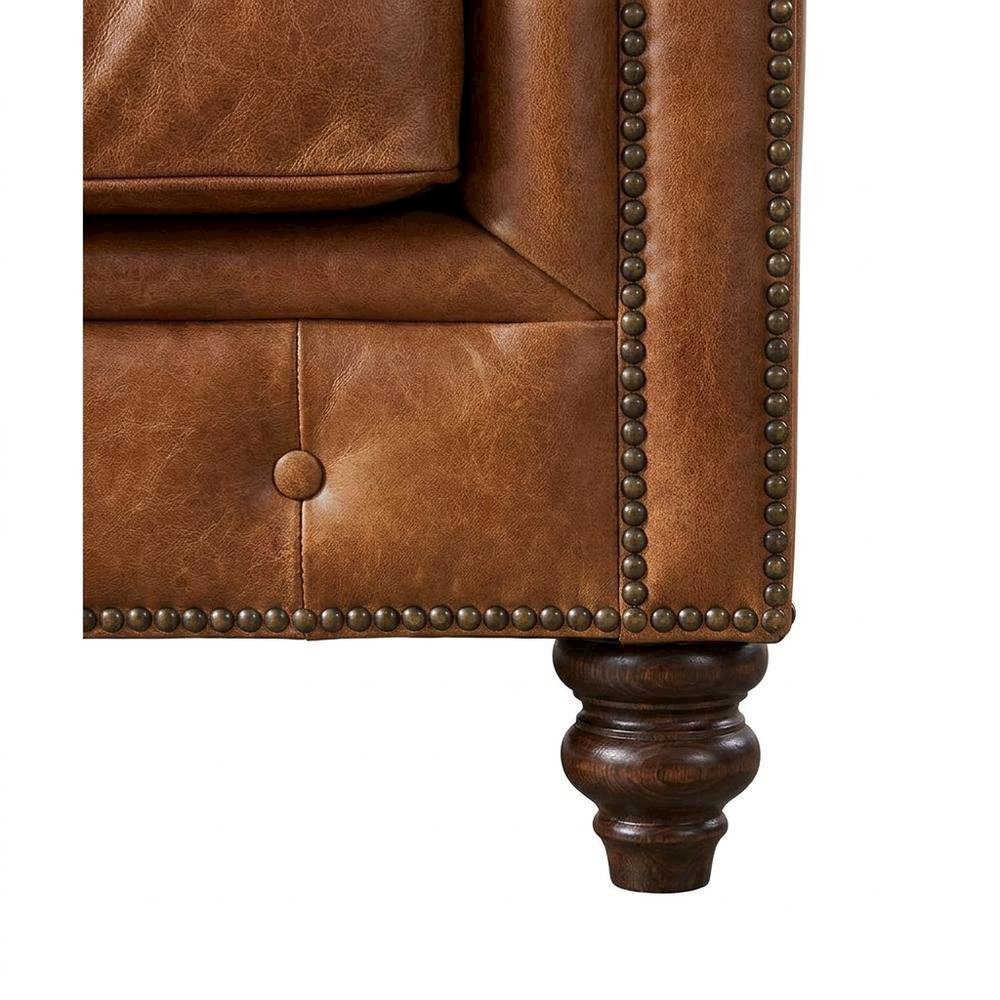 Genuine Leather Chesterfield Sofa, Tufted Couch for Living Room, Light Brown