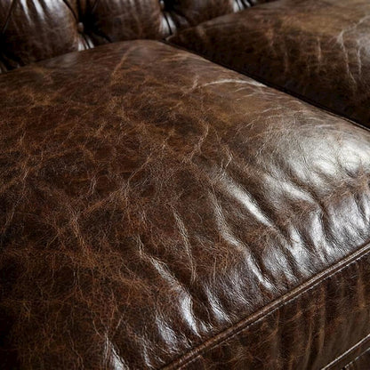 Leather-Tufted Chesterfield Sofa with Solid Wood Legs, Dark Brown