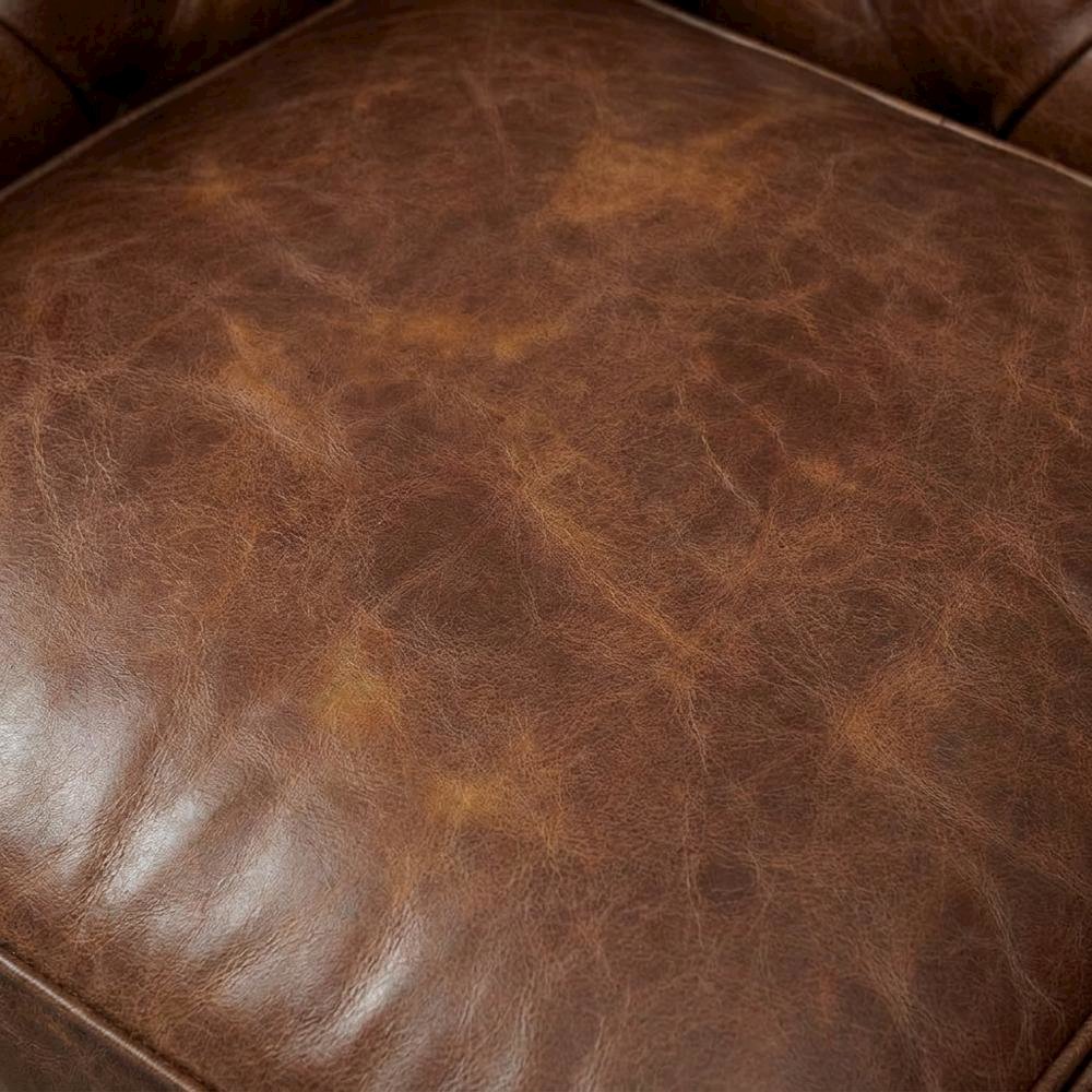 Genuine Leather Chesterfield Sofa with Solid Wood Frame, Bark Brown
