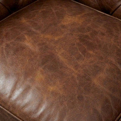 Genuine Leather Chesterfield Sofa with Solid Wood Frame, Bark Brown