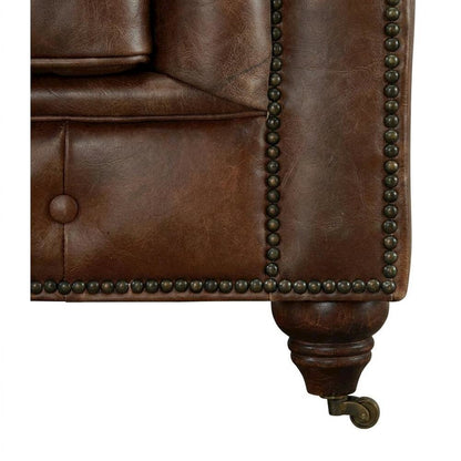 Genuine Leather Chesterfield Sofa with Solid Wood Frame, Bark Brown