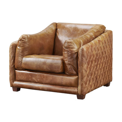 Top Grain Leather Accent Chair, Rustic Modern Style, Light brown