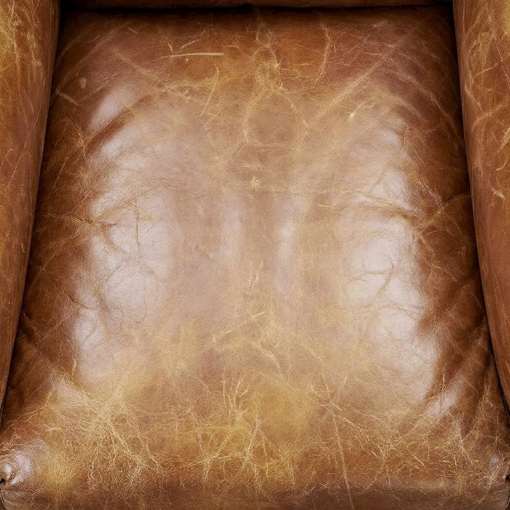 Top Grain Leather Accent Chair, Rustic Modern Style, Light brown