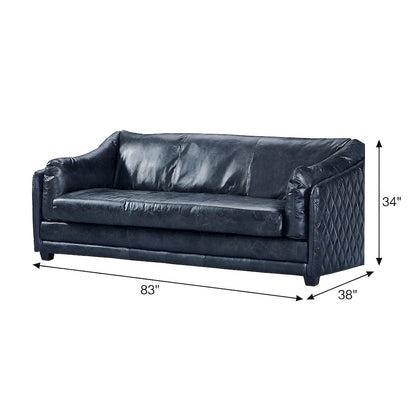 Top Grain Leather Couch with Rustic Modern Frame for Living Room, Slate