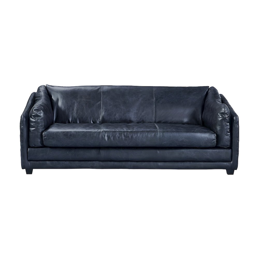 Top Grain Leather Couch with Rustic Modern Frame for Living Room, Slate