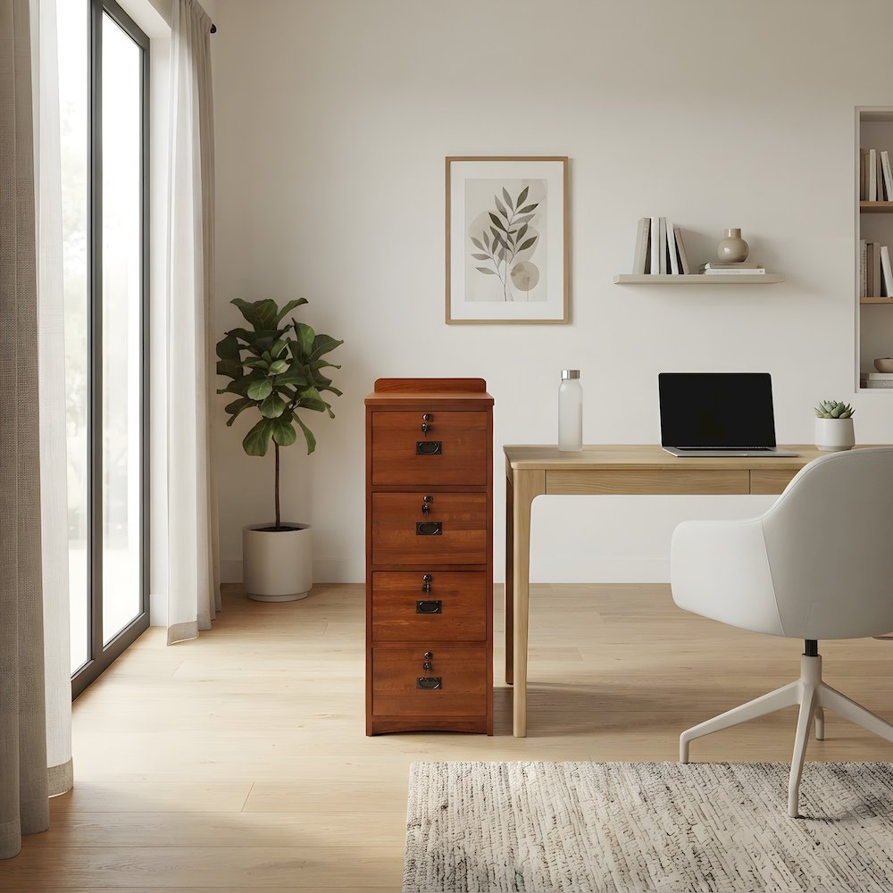 Solid Oak Filing Cabinet with Drawers for Home Office, Michael's Cherry