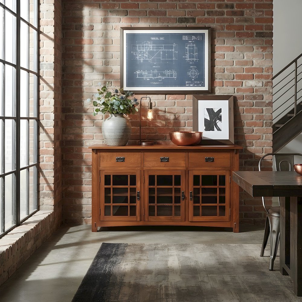 Solid Oak Craftsman Mission Buffet Sideboard Credenza, Michael's Cherry