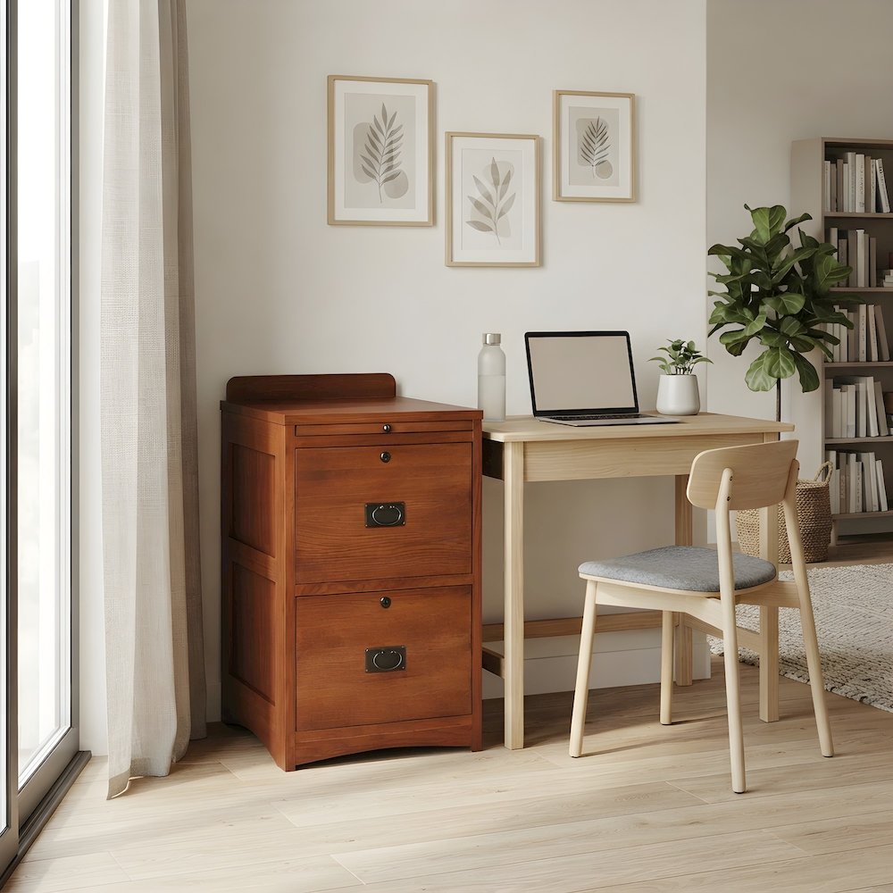 Solid Wood 2-Drawer File Cabinet with Writing Tray, Michael's Cherry