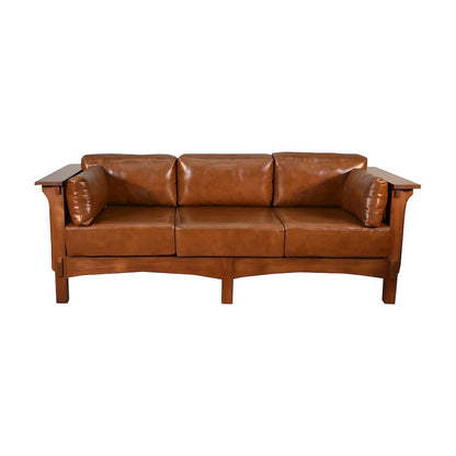 Quarter Sawn Oak and Leather Mission Style Sofa, Michael's Cherry