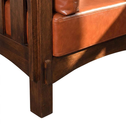 Solid Wood Arts and Crafts Leather Loveseat Sofa, Michael's Cherry