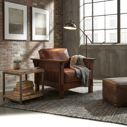Solid Wood Mission Accent Armchair with Leather, Michael's Cherry