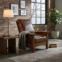 Solid Wood Leather Accent Armchair, Mission Style Oak, Michael's Cherry