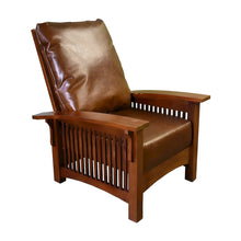 Solid Wood Leather Accent Armchair, Mission Style Oak, Michael's Cherry