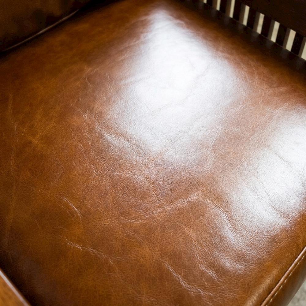 Solid Wood Leather Accent Armchair, Mission Style Oak, Michael's Cherry