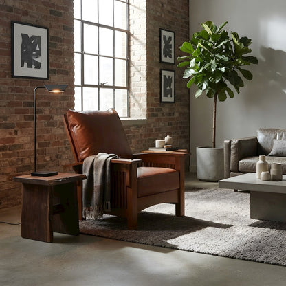 Solid Wood Leather Accent Club Chair, Mission Arms, Michael's Cherry