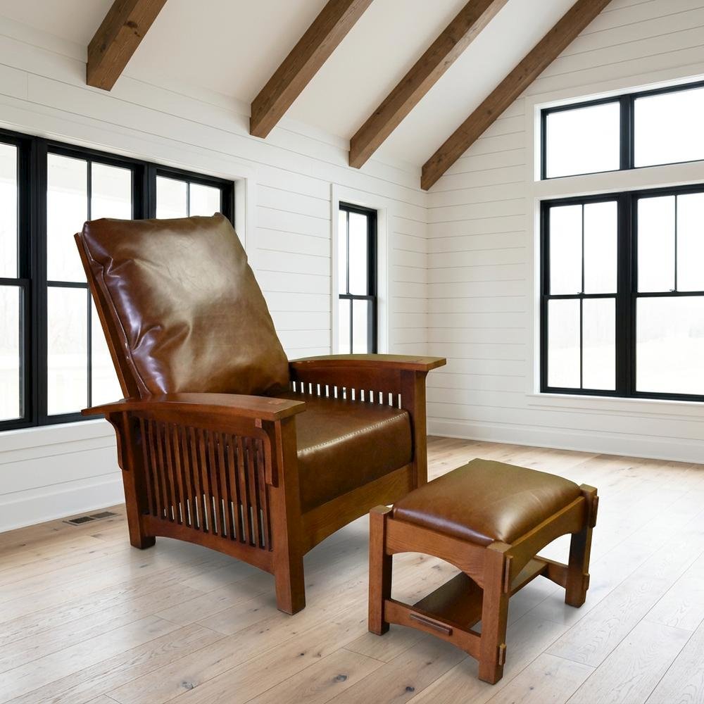 Solid Wood Mission Arm Chair and Ottoman Set, Michael's Cherry