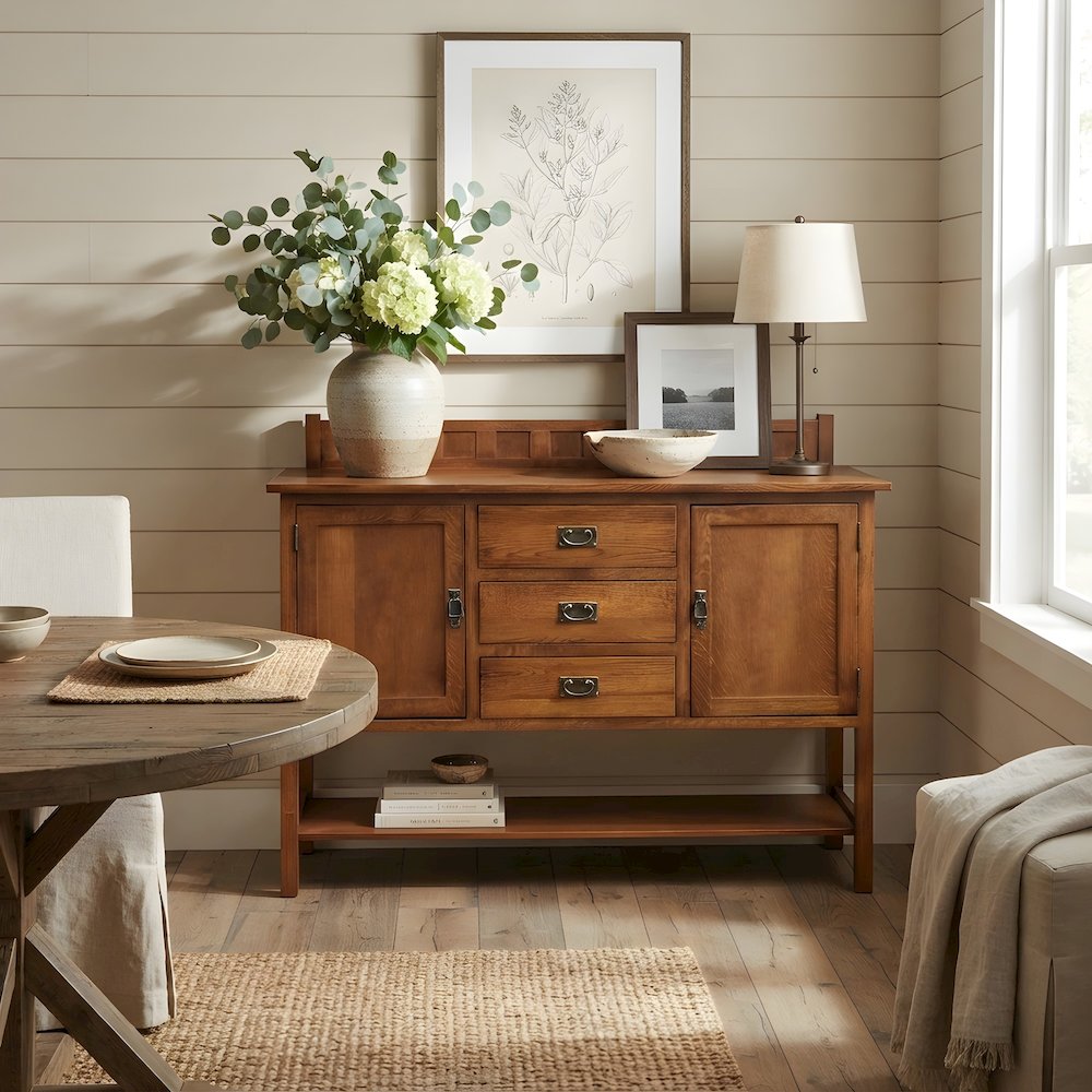 Solid Wood Sideboard Buffet Cabinet with Drawers, Michael's Cherry
