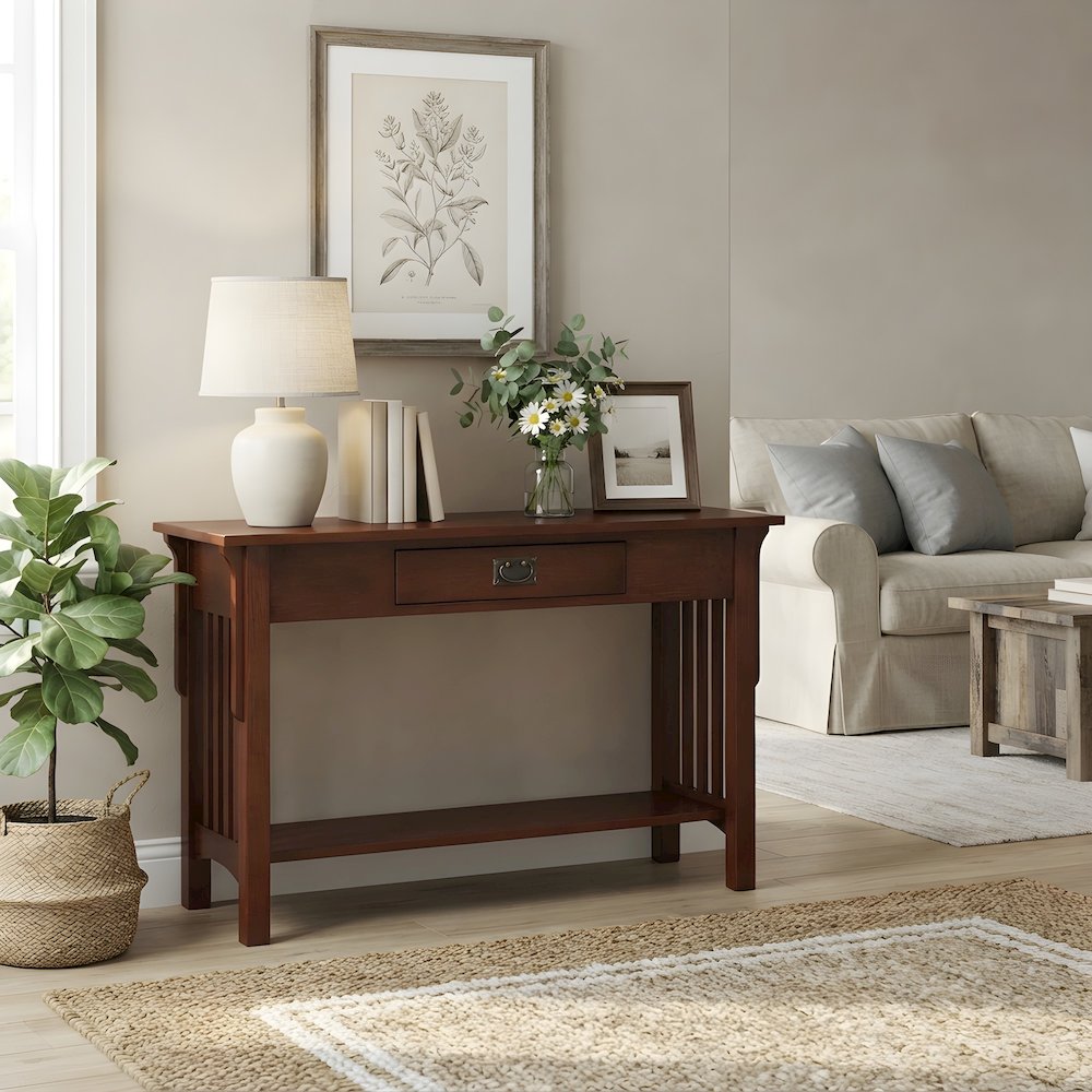Solid Wood Mission Console Table with Drawer, Michael's Cherry