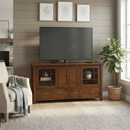 Solid Wood Mission Style TV Stand with Quarter Sawn Oak Console Cabinet, Walnut