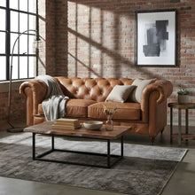 Leather Loveseat Sofa with Vintage Chesterfield Tufting, Light Brown