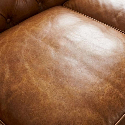 Leather Loveseat Sofa with Vintage Chesterfield Tufting, Light Brown