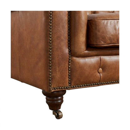 Leather Loveseat Sofa with Vintage Chesterfield Tufting, Light Brown