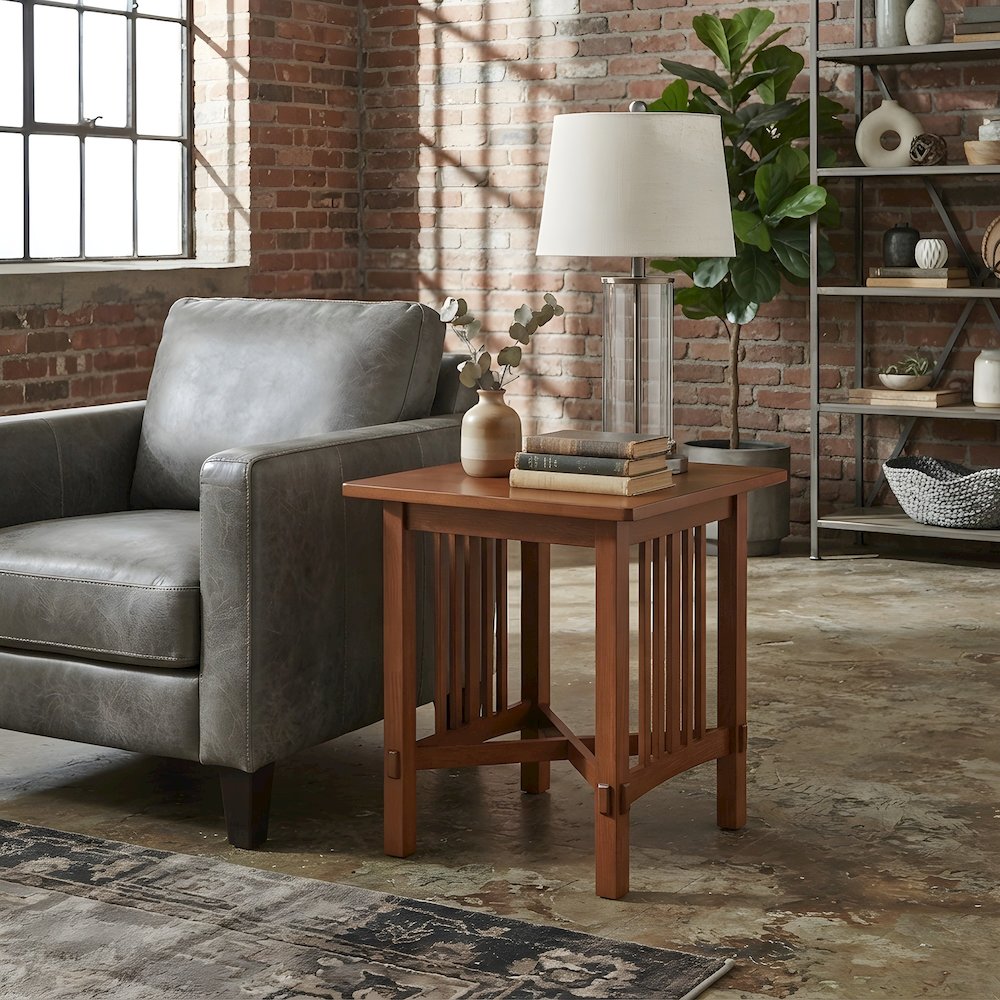 Solid Wood Mission Spindle Side Table and Plant Stand, Michael's Cherry