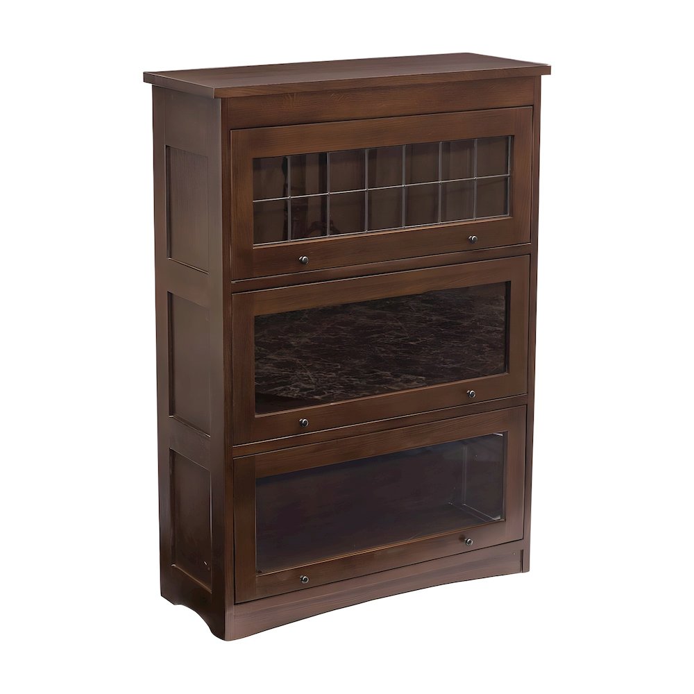 Solid Wood Barrister Bookcase with Glass-Lift Doors, Mission Style Oak, Walnut